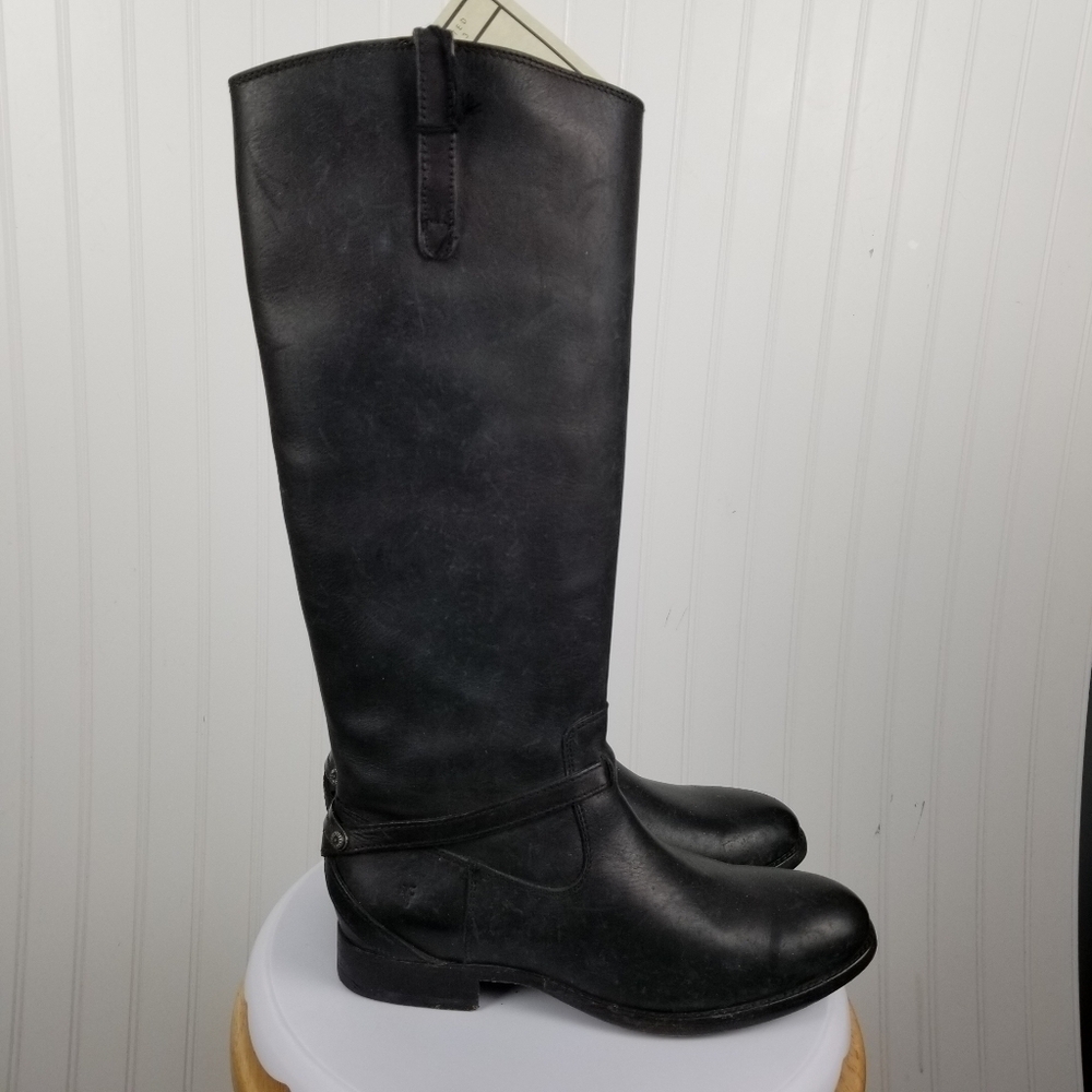 Frye Womens Lindsay Plate Black Riding Harness Boots Size 6.5 Tall Leather Heel - Picture 6 of 13